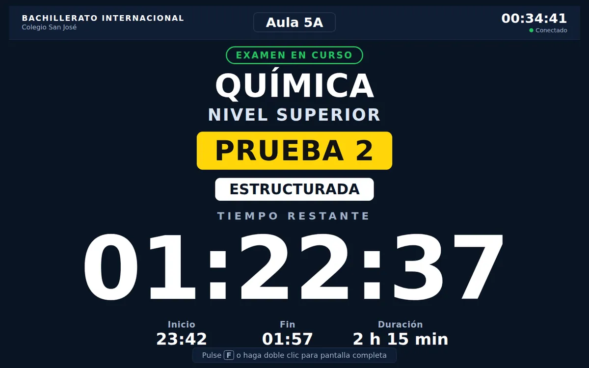 Pantalla del aula con el examen en curso